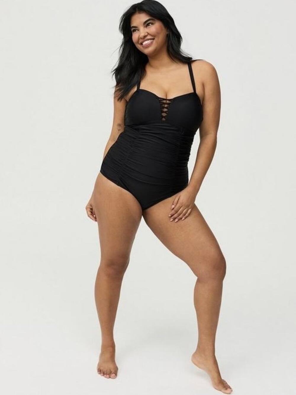 Torrid Deep Black Slim Fix Lattice One Piece Swimsuit Sz.3 NWT